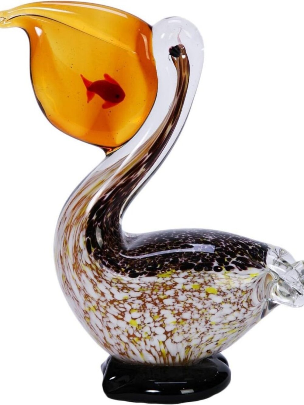 Coastal Nautical Decor - 7" Decorative Glass Pelican Figurine with Fish Accent